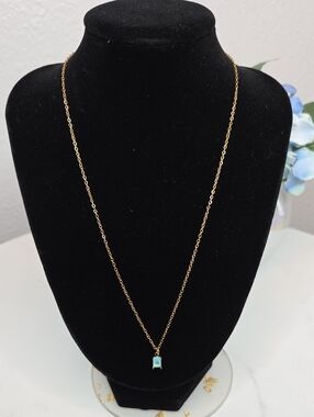 Dainty 18K Gold Plated Birthstone Necklace - Light Blue Gemstone, Waterproof